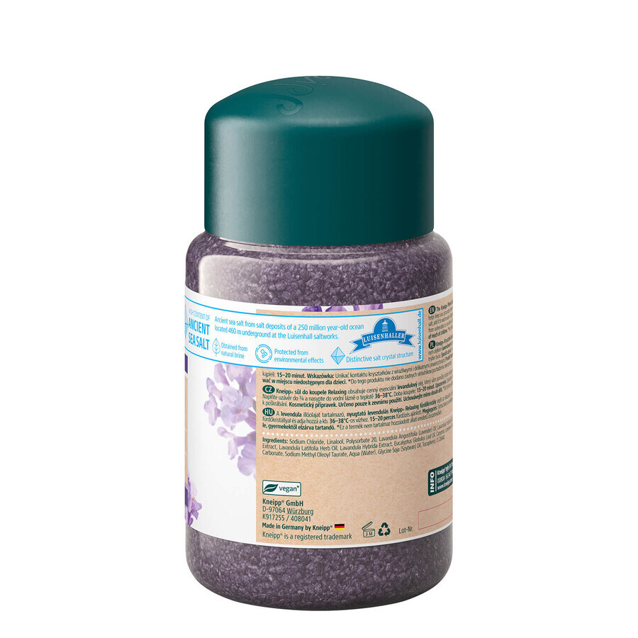 Kneipp Lavanda rilassante, cristalli di sale minerale da bagno, 500 g