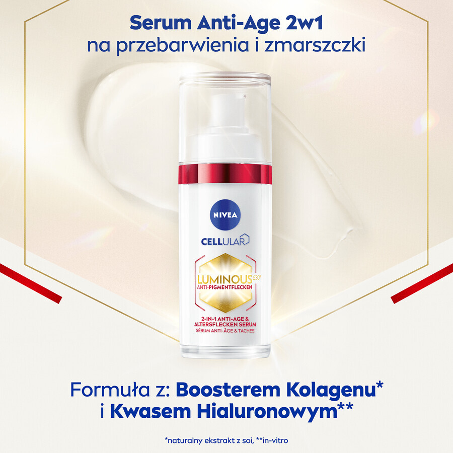 Nivea Cellular Luminous 630, Anti-Aging 2-in-1 Serum gegen Hyperpigmentierung und Falten, 30 ml