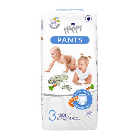 Bella Baby Happy Pants, pantalones pañales, talla 3 Midi, 6-11 kg, 48 piezas