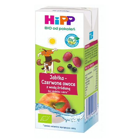 HiPP Bio drink, mere-fructe roșii cu apă de izvor, fără zahăr adăugat, de la 1 an, 200 ml