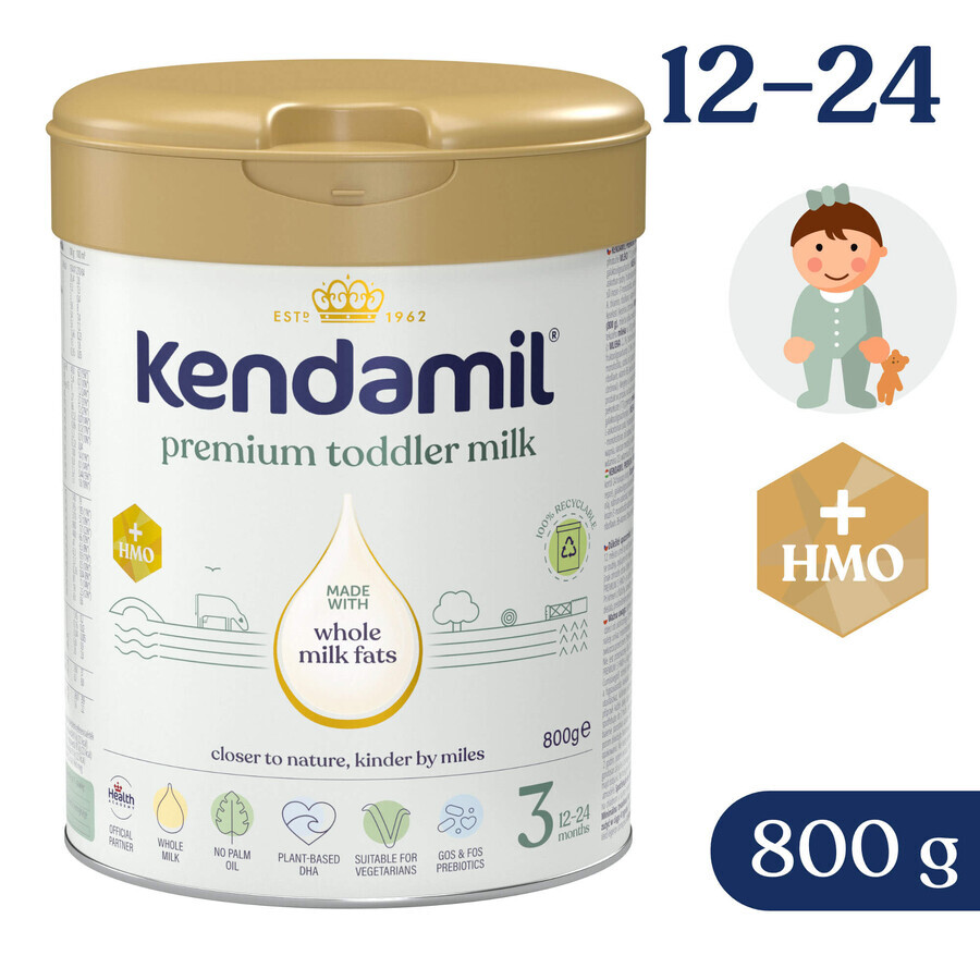 Kendamil Premium 3 HMO+, junior melk, na 12 maanden, 800 g