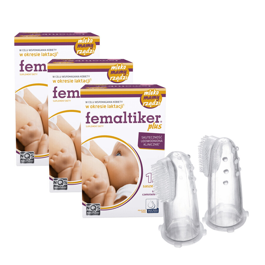 Femaltiker Plus set, chocoladesmaak, 3x12 sachets + gratis Canpol siliconen tandenborstel