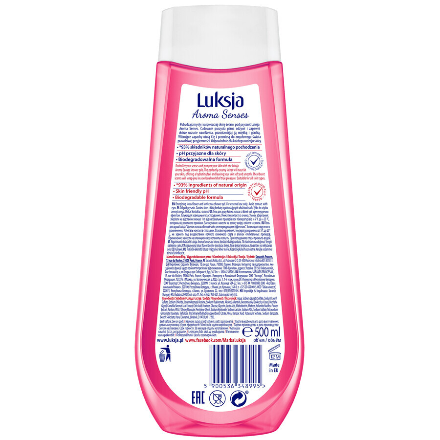 Luxja Aroma Senses Energizing, douchegel, lotus en witte thee, 500 ml