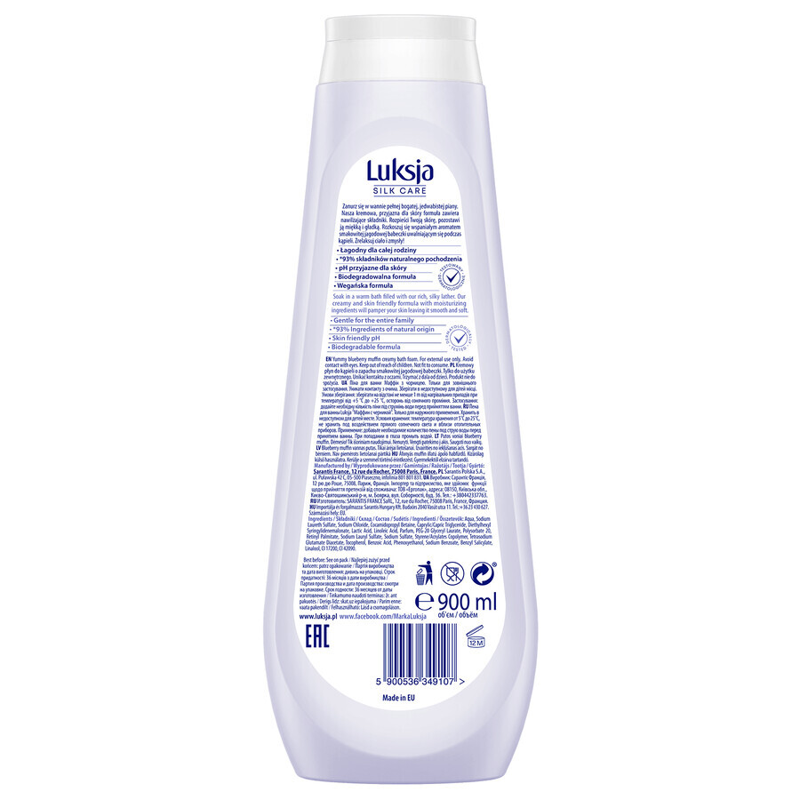 Luxja Silk Care, romige badlotion, lekkere bessen cupcake, 900 ml