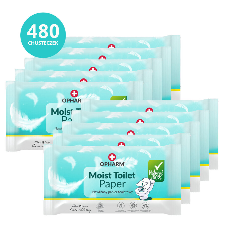 Opharm Vochtig Toiletpapier set, vochtig toiletpapier, 10 x 48 stuks