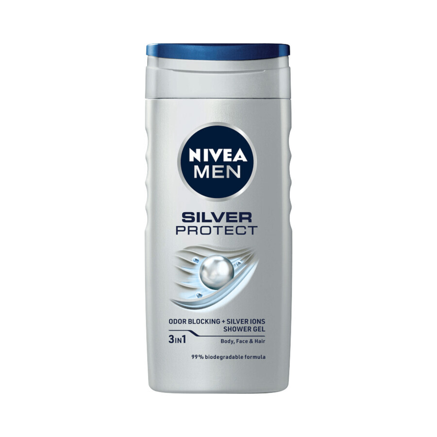 Nivea Men Silver Control kit, aftershave balsem, antibacterieel, 100 ml + roll-on antitranspirant, 48h, 50 ml + 3-in-1 douchegel voor gezicht, lichaam en haar, 250 ml