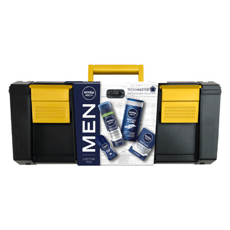 Nivea Men Tech Master set, espuma de afeitar, 200 ml + bálsamo para después del afeitado, 100 ml + gel de ducha 3 en 1, 250 ml + antitranspirante roll-on, 48h, 50 ml