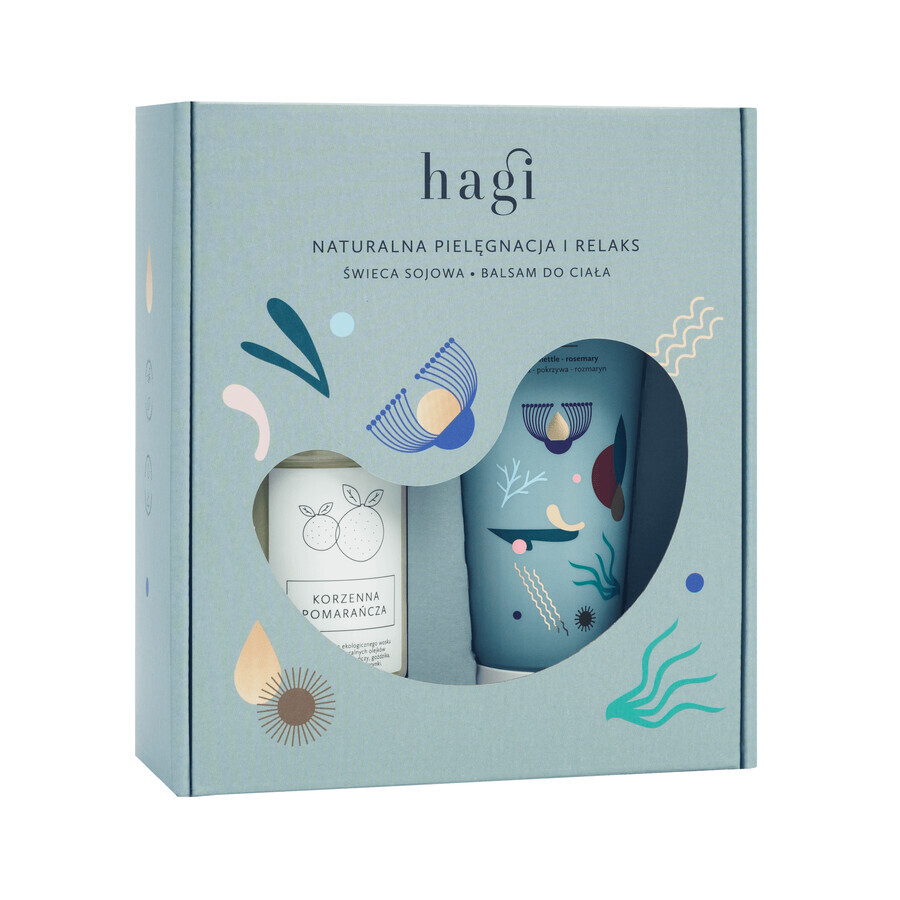 Hagi Herbal Mi set, lozione per il corpo, 200 ml + candela di soia, Arancia piccante, 215 ml