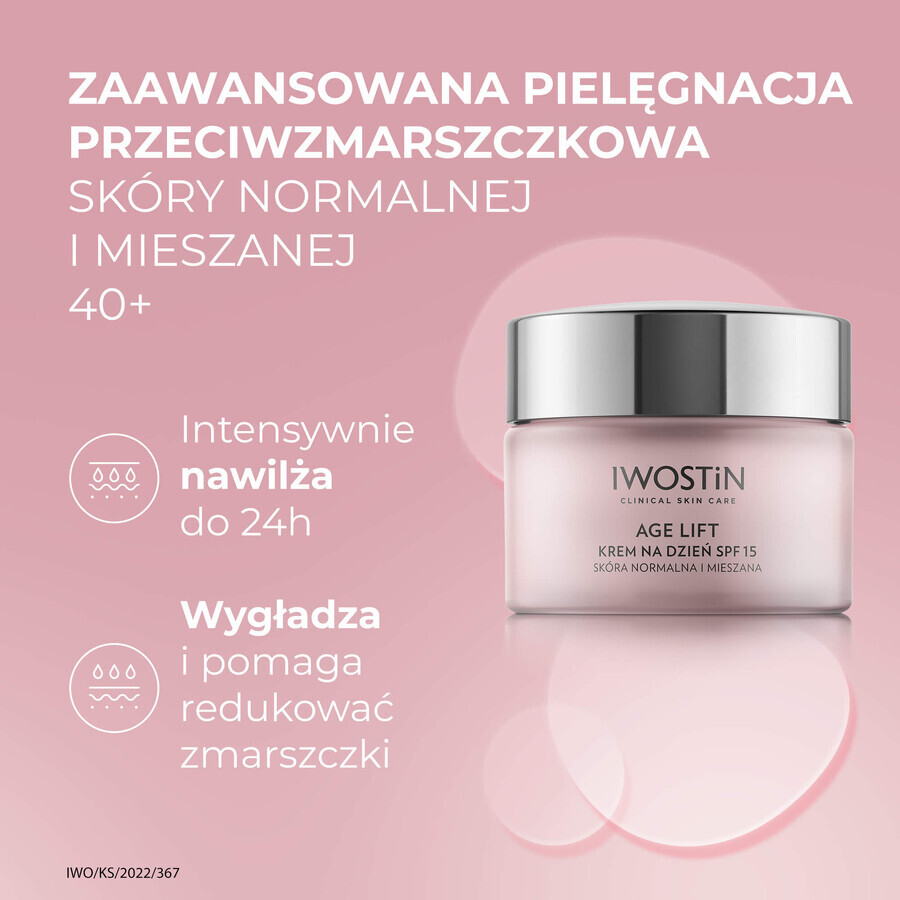 Kit Iwostin Age Lift, crema giorno, pelle normale e mista, SPF 15, 50 ml + crema occhi, giorno e notte, 15 ml