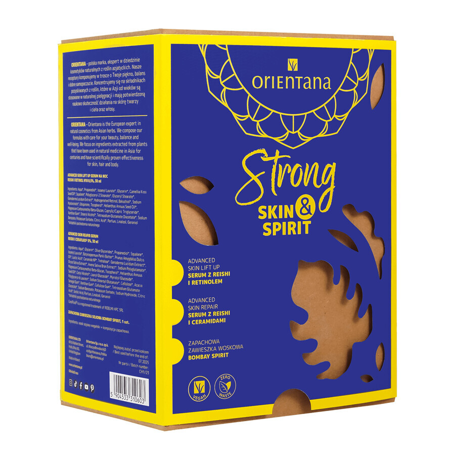 Orientana Strong Skin&amp;Spirit set, sérum avec reishi et rétinol, 30 ml + sérum avec reishi et céramides, 30 ml + pendentif parfum, Bombay Spirit