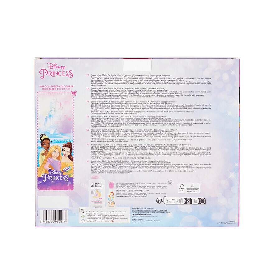 Corine De Farme Disney Princess set, eau de toilette, 30 ml + douchegel, 300 ml + haarclips, 2 stuks + armband, 1 stuk