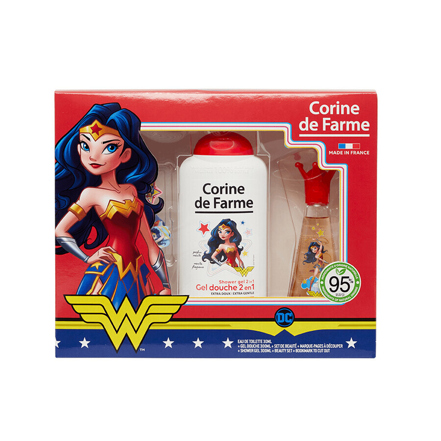 Corine De Farme Disney Wonder Woman set, eau de toilette, 30 ml + douchegel, 300 ml + haarclips, 2 stuks + armband, 1 stuk