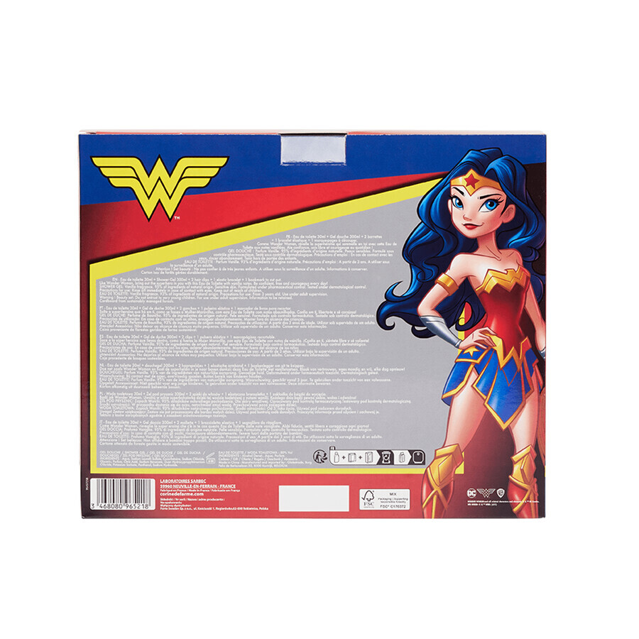 Corine De Farme Disney Wonder Woman set, eau de toilette, 30 ml + douchegel, 300 ml + haarclips, 2 stuks + armband, 1 stuk