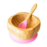 Ecorascals Deep Bamboo Bowl with Suction Cup and Spoon, Pink