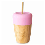 Ecorascals Bamboo Mug with Tube and Silicone Lid, Pink, 240ml