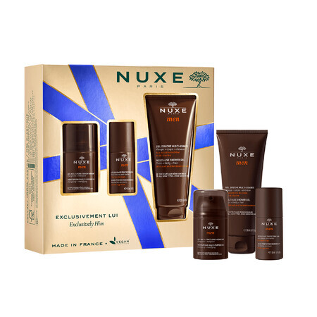 Nuxe Men Set, multifunctional facial moisturizing gel, 50 ml + roll-on deodorant, 50 ml + shower gel, 200 ml