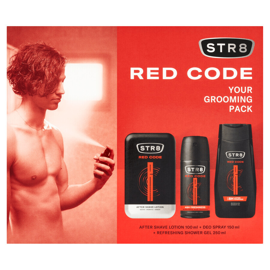 Set STR8 Red Code, aftershave, 100 ml + deodorant spray, 150 ml + shower gel, 250 ml