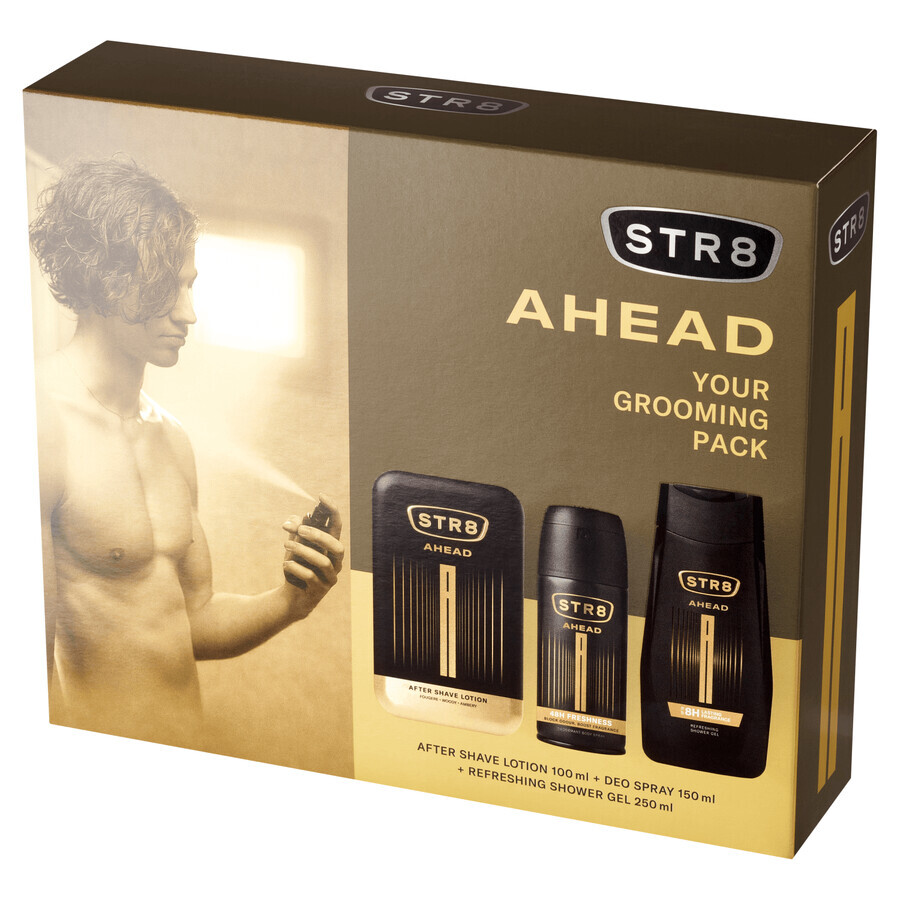 STR8 Ahead set, aftershave, 100 ml + déodorant spray, 150 ml + gel douche, 250 ml