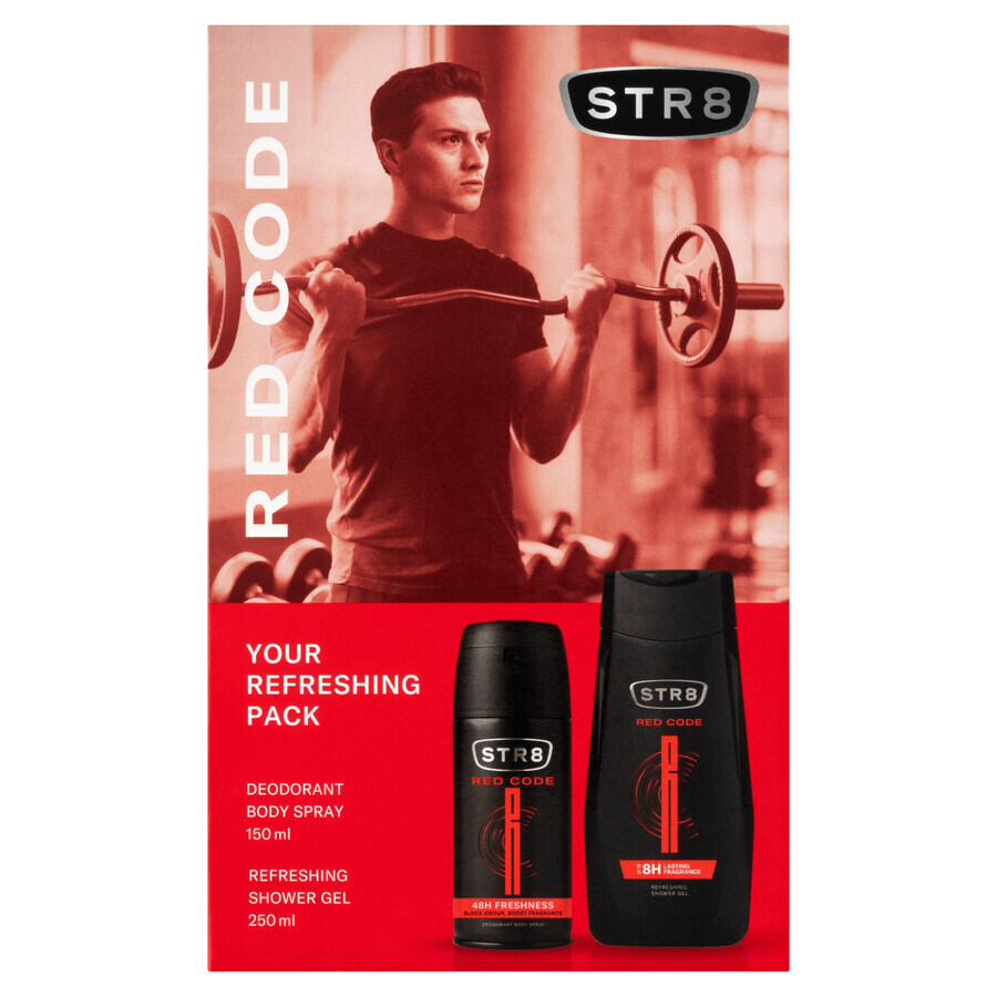 STR8 Red Code set, deodorant spray, 150 ml + douchegel, 250 ml