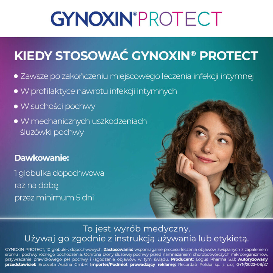 Gynoxin Protect, vaginale bolletjes, 10 eenheden