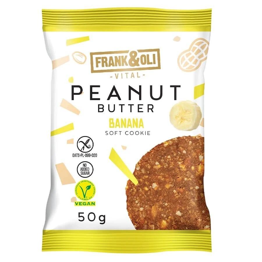 Frank&amp;Oli Pindakaas zacht biscuit, banaan, 50 g
