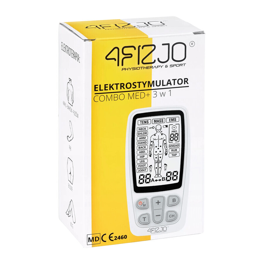 4Fizjo Combo Med+, 3-in-1 TENS, EMS, MASS elektrostimulator, werkt op batterijen