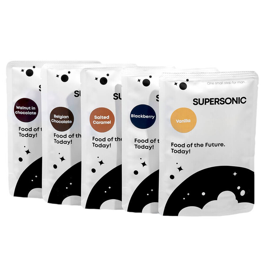 Supersonic Food Powder Smart Starter Pack, gemengde smaken, 5 x 100 g + shaker, 700 ml