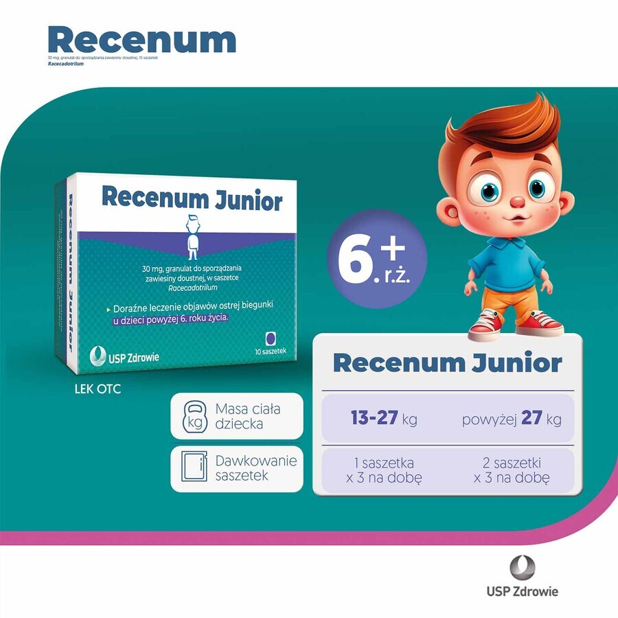 Recenum Junior, 30 mg, korrels voor orale suspensie, vanaf 6 jaar, 10 sachets