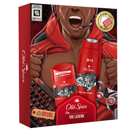 Old Spice Gamer set, stick deodorant, Wolfthorn, 50 ml + 3-in-1 douchegel, Wolfthorn, 250 ml + speelkaarten