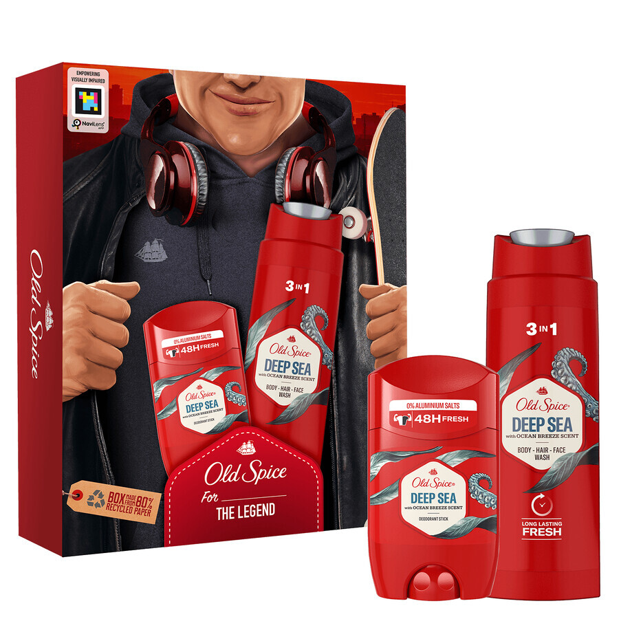 Set Old Spice Footballer, deodorant stick, Deep Sea, 50 ml + shower gel 3 in 1, Deep Sea, 250 ml