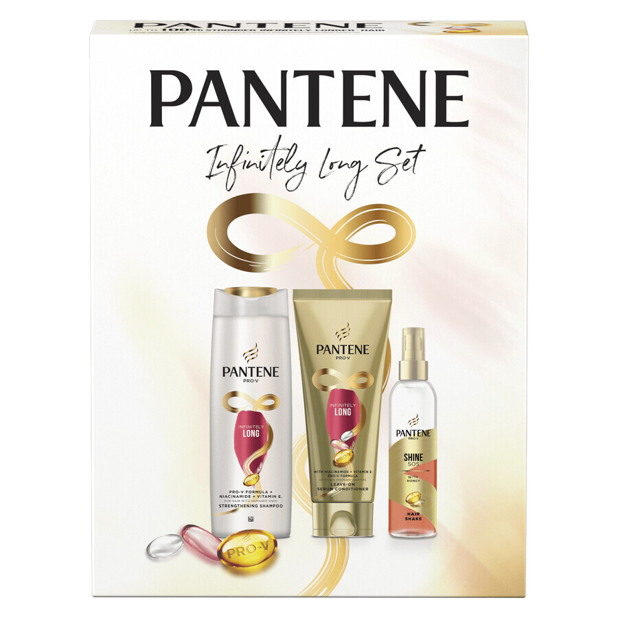 Pantene Infinite Box Set, Versterkende shampoo, 400 ml + Versterkend serum zonder spoelen, 200 ml + Volumespray, 150 ml