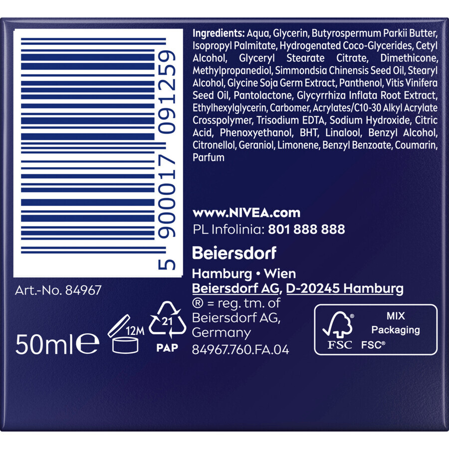 Nivea, antirimpel vormende crème 65+, nachtcrème, 50 ml