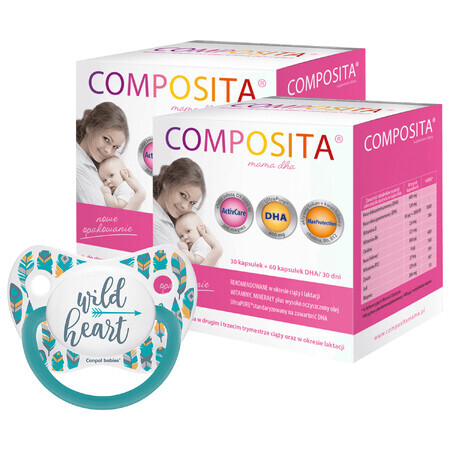 Composita Mama DHA set, 2 x 30 capsules + 2 x 60 DHA capsules + Canpol, fopspeen, turquoise, 0-6 maanden, 1 gratis