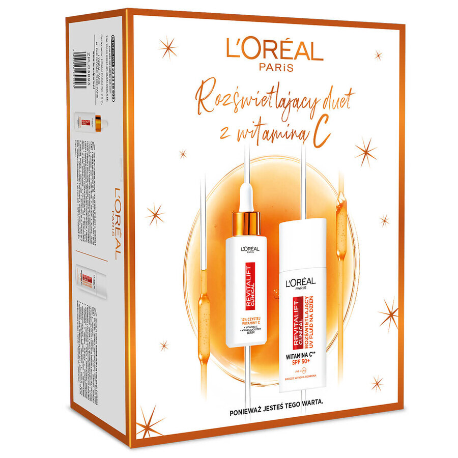 L'Oreal Revitalift Clinical set, sérum facial iluminador, 12% vitamina C pura, 30 ml + fluido iluminador, SPF 50+, 50 ml