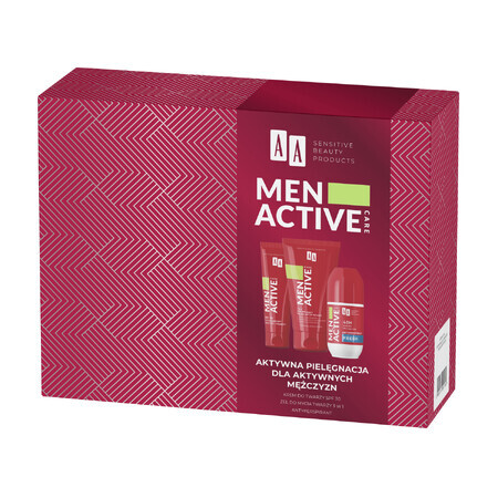 Set AA Men Active Care Programme de soins actifs, crème pour le visage, SPF 30, 50 ml + gel nettoyant pour le visage, 150 ml + roll on antiperspirant, Fresh, 50 ml