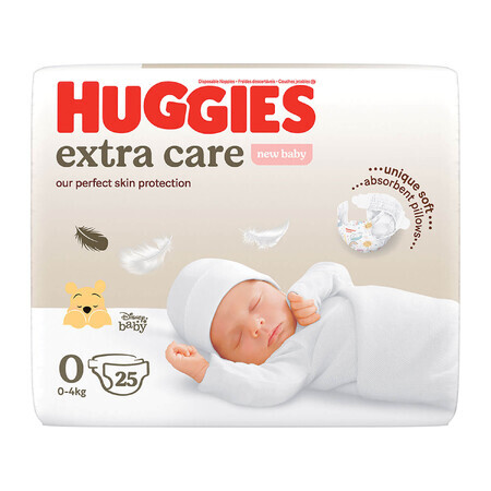 Huggies Extra Care, pannolini, Disney, taglia 0, Neonato, 0-4 kg, 25 pz.