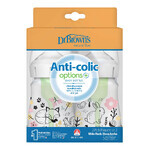 Dr Brown Anti-colic Options+, biberón anticólicos, cuello ancho, bosque, 2 x 150 ml