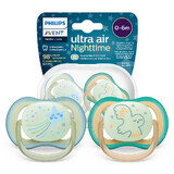 Avent Ultra Air Night, fopspeen, silicone, symmetrisch, glow-in-the-dark, jongen, SCF376/18, 0-6 maanden, 2 stuks