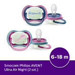 Avent Ultra Air Nighttime, fopspeen, silicone, symmetrisch, glow-in-the-dark, meisje, SCF376/14, 6-18 maanden, 2 stuks