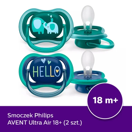 Avent Ultra Air, sucette, silicone, symétrique, garçon, SCF349/18, à partir de 18 mois, 2 pièces