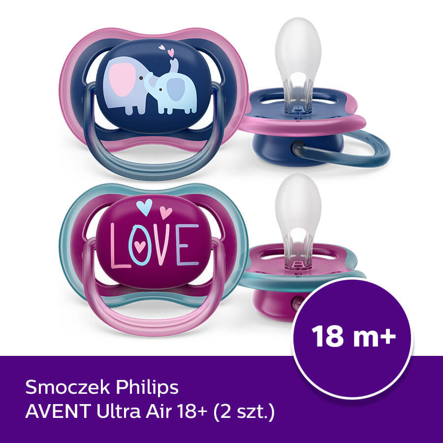 Avent Ultra Air, sucette, silicone, symétrique, fille, SCF349/22, à partir de 18 mois, 2 pièces