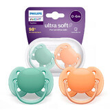 Avent Ultra Soft, fopspeen, siliconen, symmetrisch, neutraal, SCF091/03, 0-6 maanden, 2 stuks