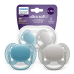 Avent Ultra Soft, sucette, silicone, symétrique, garçon, SCF091/17, 6-18 mois, 2 pièces