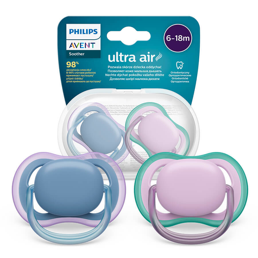 Avent Ultra Air, dummy, silicone, symmetrical, unisex, SCF085/34, 6-18 months, 2 pieces