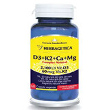 Natural Complex D3+K2+Ca+Mg, 60 vegetarian capsules, Herbagetica