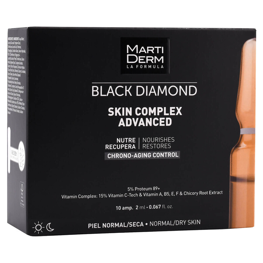 Set avec MartiDerm Black Diamond Skin Complex Advanced, sérum pour le visage, 2 ml x 10 ampoules + Platinum Night Renew, booster de nuit, 2 ml x 5 ampoules