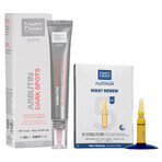 Set con MartiDerm Shots Arbutin Dark Spots, siero per il viso, 20 ml + Platinum Night Renew, booster notturno, 2 ml x 5 fiale