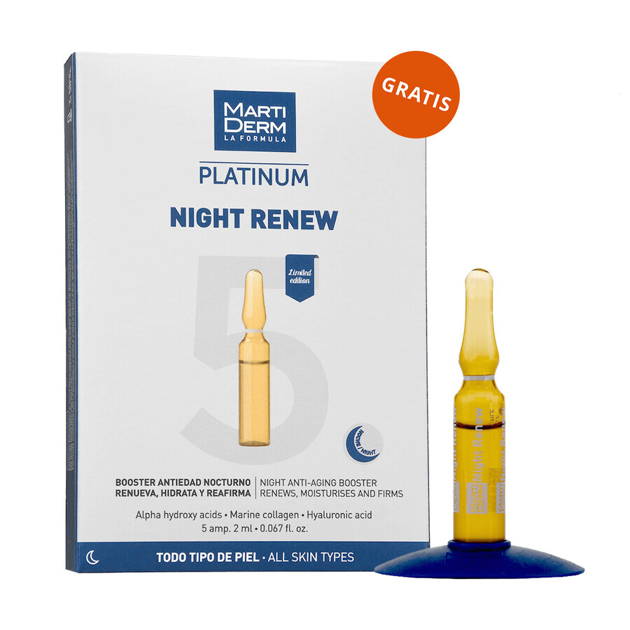 Set con MartiDerm Shots Arbutin Dark Spots, siero per il viso, 20 ml + Platinum Night Renew, booster notturno, 2 ml x 5 fiale