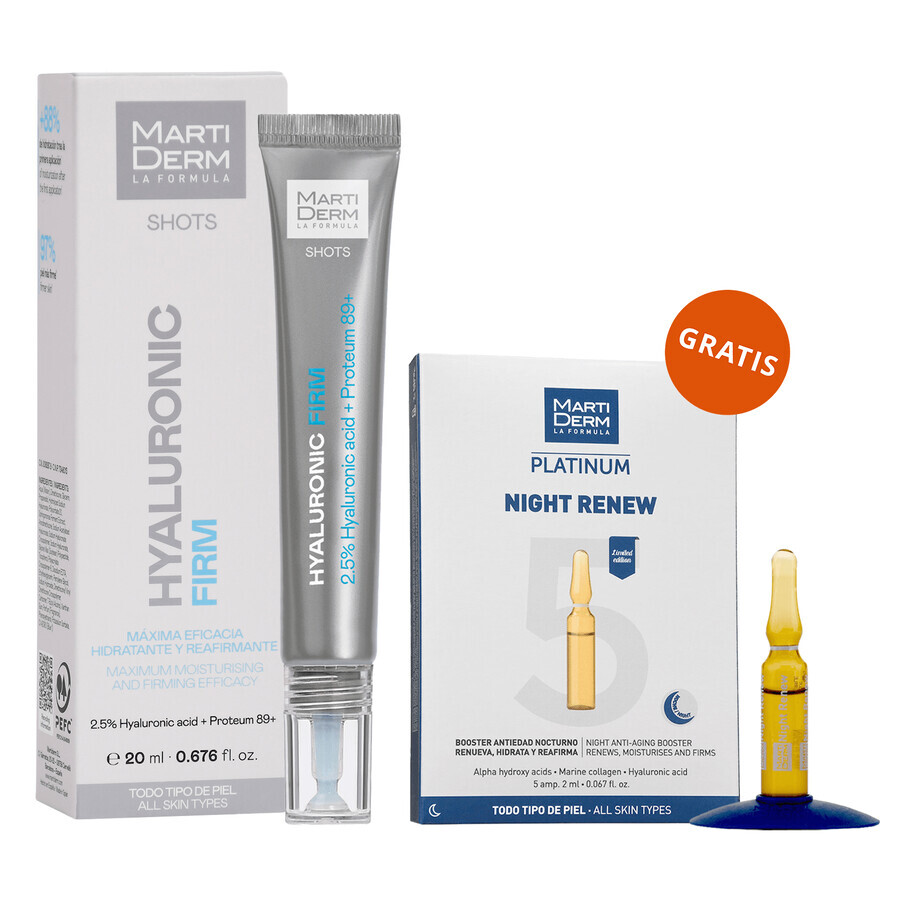 Set con MartiDerm Shots Hyaluronic Filler, sérum facial, 20 ml de regalo + Platinum Night Renew, potenciador de noche, 2 ml x 5 ampollas