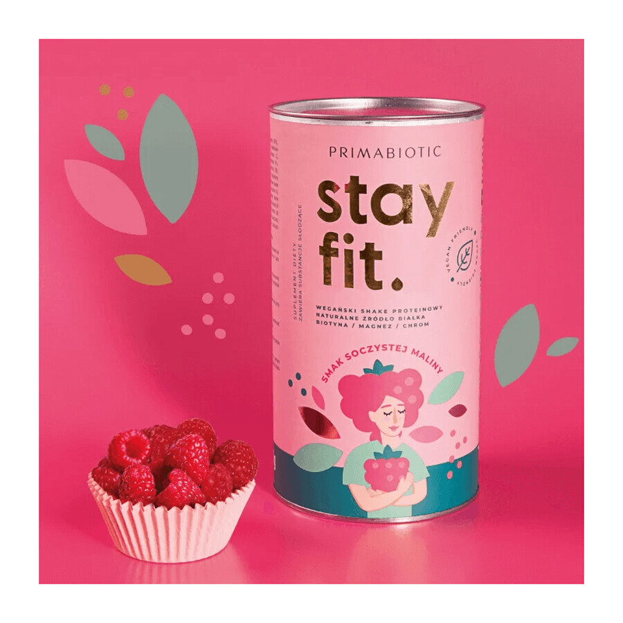 Primabiotic Stay Fit, vegan protein shake, juicy raspberry flavor, 500 g